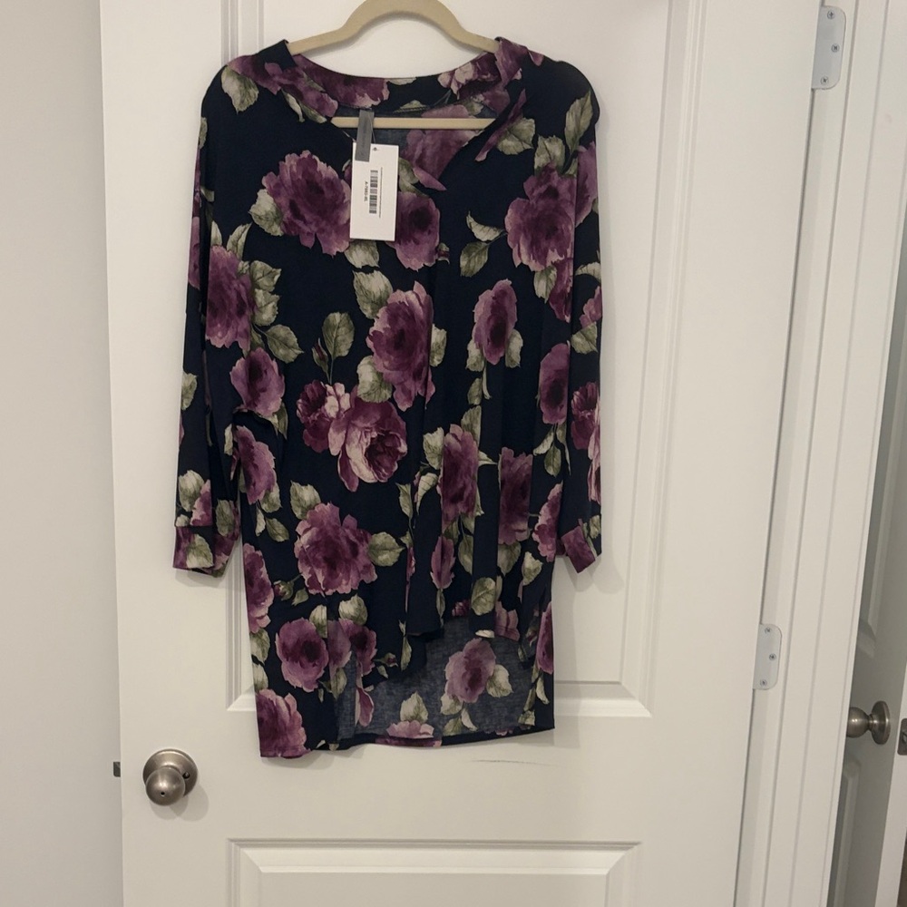 NWT Honeyme Purple Floral Women's Blouse